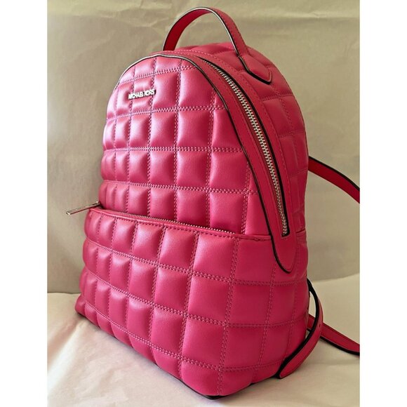 New Michael Kors Sheila Medium Backpack Quilted Dragon Fruit - Picture 2 of 6